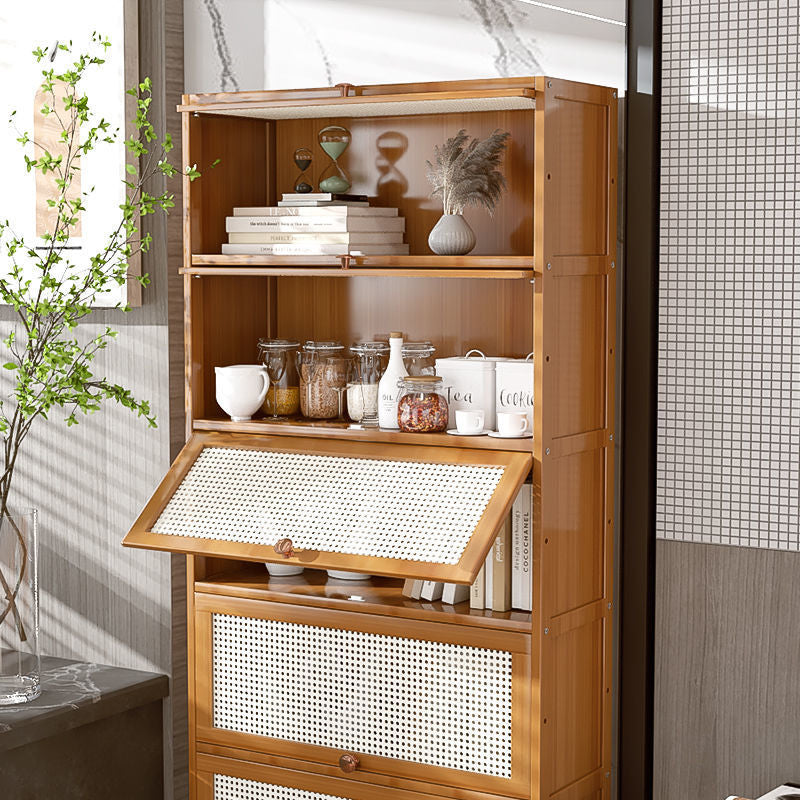 13" Wide Wooden Bookcase Bamboo Light Brown Bookshelf with Doors