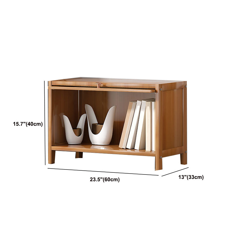 13" Wide Wooden Bookcase Bamboo Light Brown Bookshelf with Doors