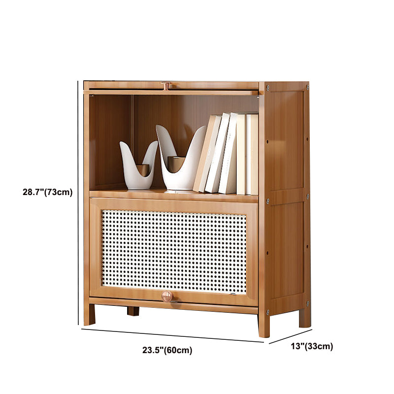 13" Wide Wooden Bookcase Bamboo Light Brown Bookshelf with Doors