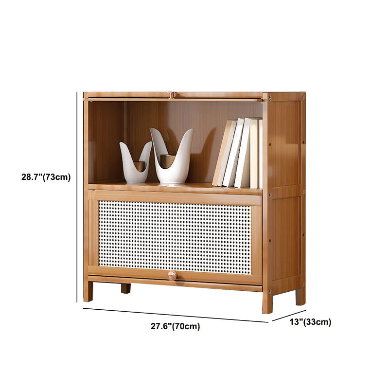 13" Wide Wooden Bookcase Bamboo Light Brown Bookshelf with Doors