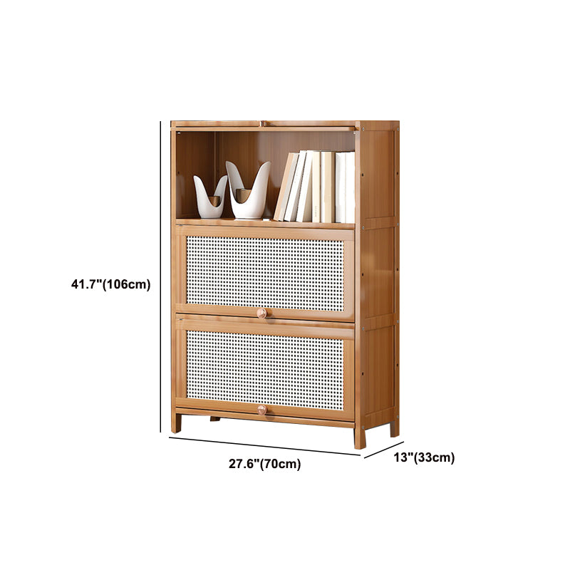 13" Wide Wooden Bookcase Bamboo Light Brown Bookshelf with Doors