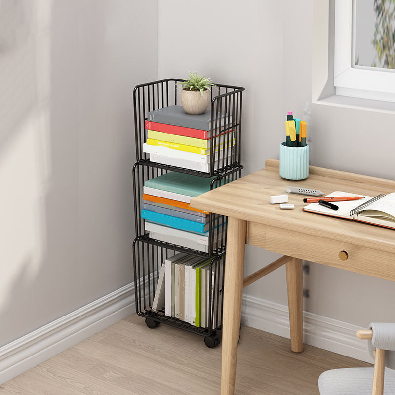 Contemporary Metal Shelf Bookcase Closed Back Vertical Bookcase