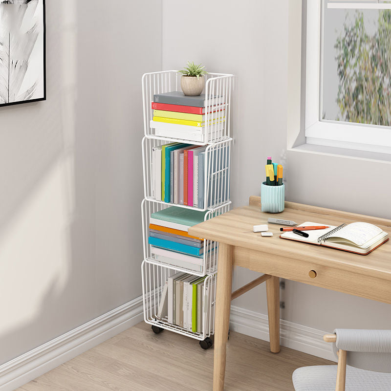 Contemporary Metal Shelf Bookcase Closed Back Vertical Bookcase