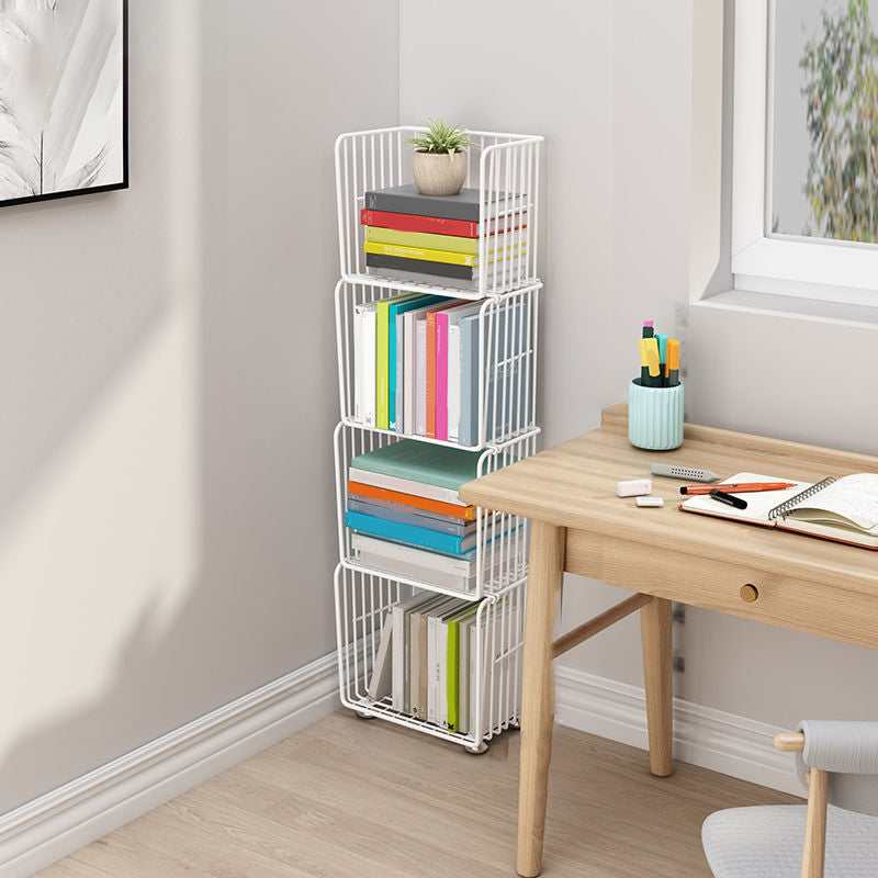 Contemporary Metal Shelf Bookcase Closed Back Vertical Bookcase
