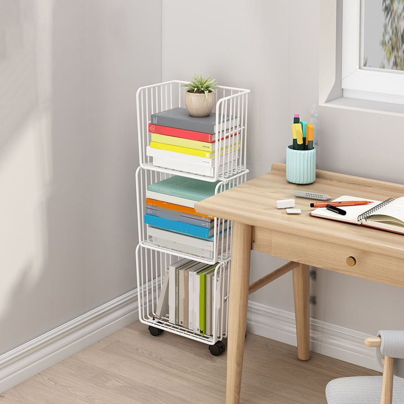 Contemporary Metal Shelf Bookcase Closed Back Vertical Bookcase