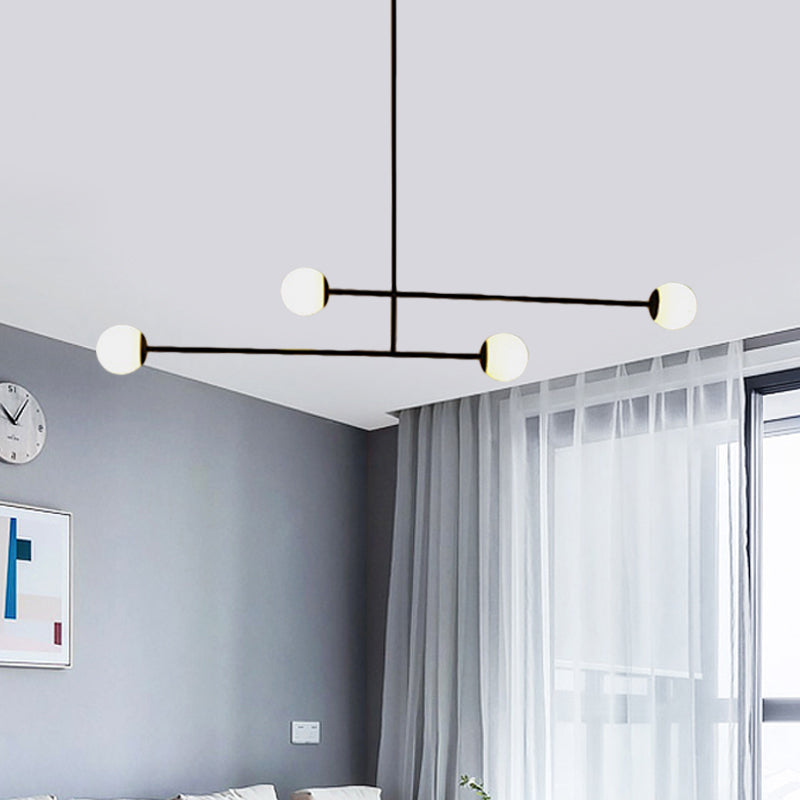 Zwart lineair kroonluchter licht moderne stijl 4 koppen metalen hanglamp met kogelglasschaduw voor eetkamer