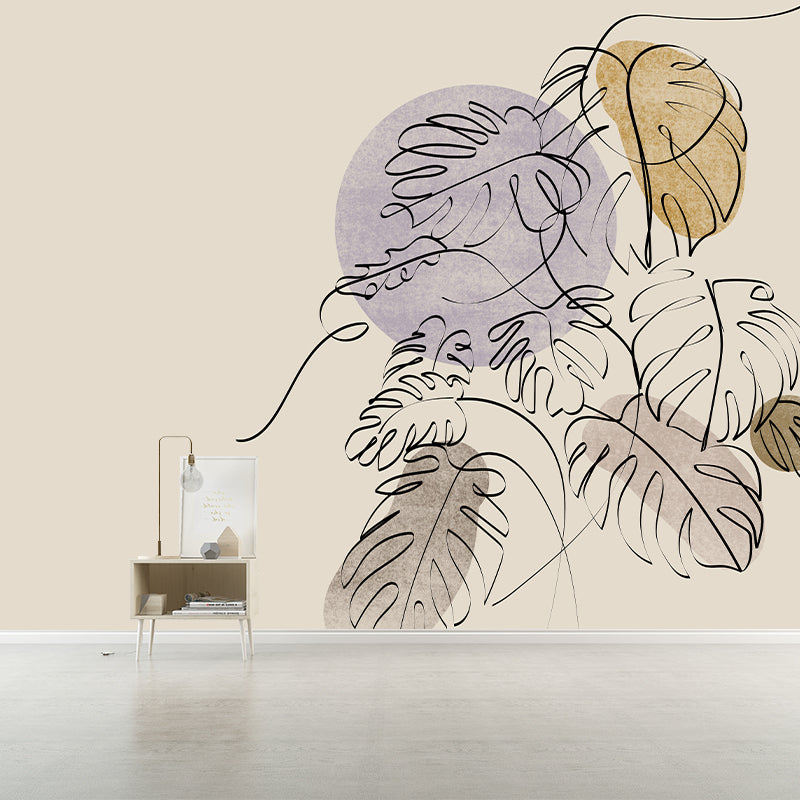 Tropical Plants Stain Resistant Mural Washable Wallpaper Sitting Room Wall Mural