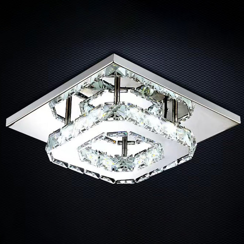 Crystal Square Flush Mount Lights Contemporary Style 1 Light Flush Ceiling Lights