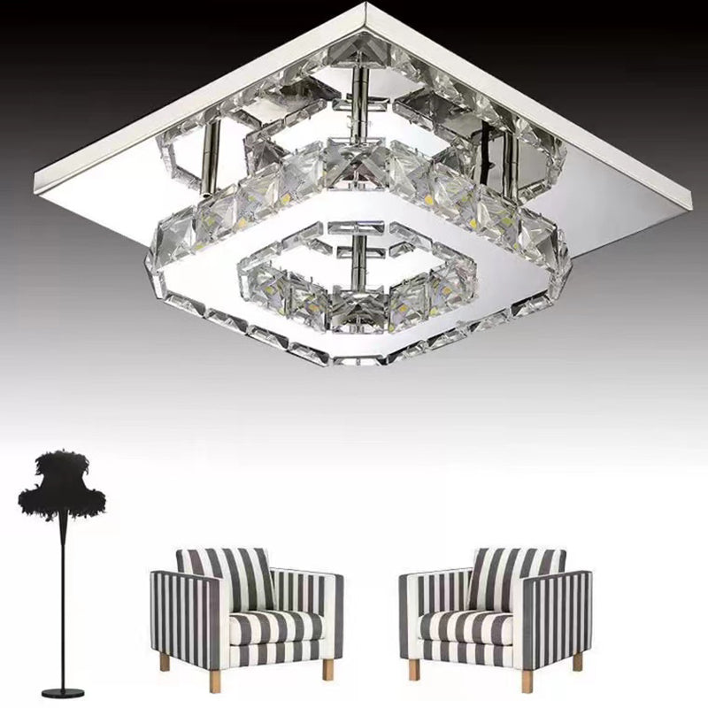 Crystal Square Flush Mount Lights Contemporary Style 1 Light Flush Ceiling Lights