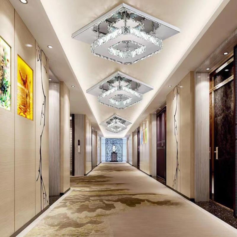 Crystal Square Flush Mount Lights Contemporary Style 1 Light Flush Ceiling Lights