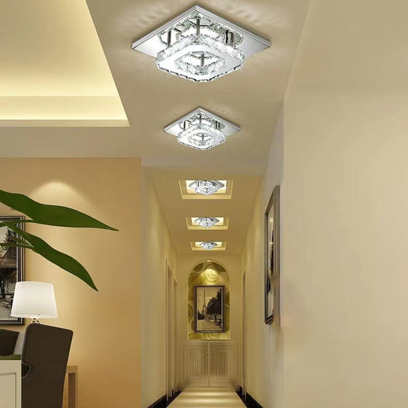 Crystal Square Flush Mount Lights Contemporary Style 1 Light Flush Ceiling Lights