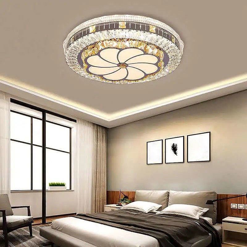 Modern Simple Ceiling Light Circle Shape Ceiling Lamp with Crystal Shade for Bedroom