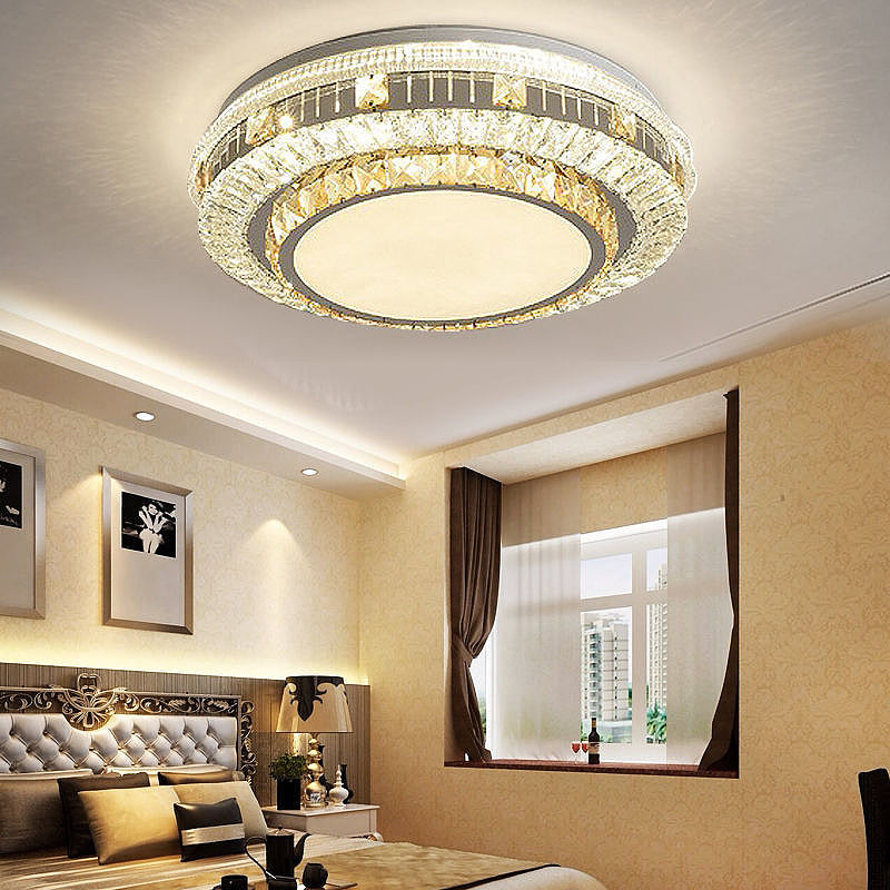 Modern Simple Ceiling Light Circle Shape Ceiling Lamp with Crystal Shade for Bedroom