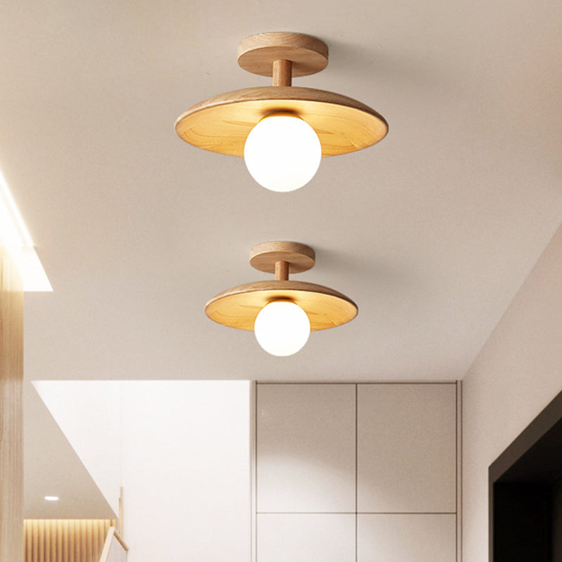 Japanese Style Wooden Ceiling Light Circle Shape Ceiling Lamp for Bedroom