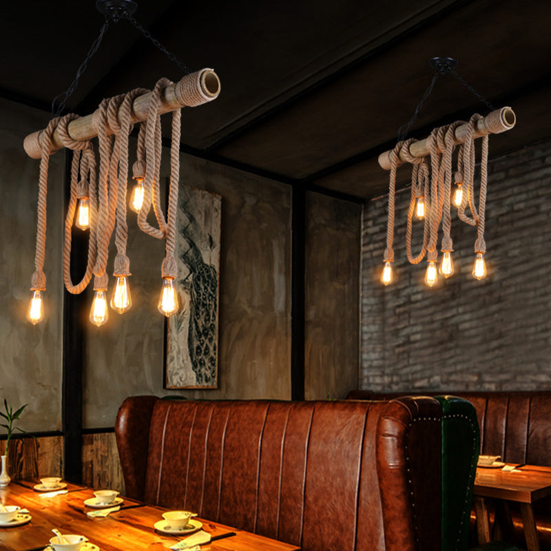 Industrial Style Exposed Bulb Island Light Rope Chandelier Lamp for Restaurant