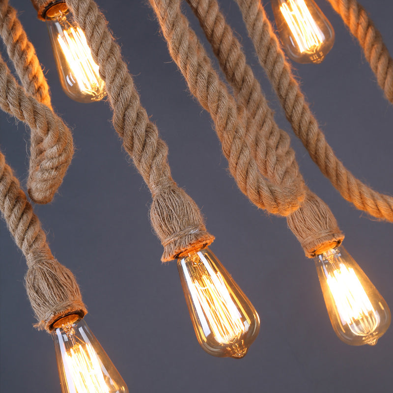 Industrial Style Exposed Bulb Island Light Rope Chandelier Lamp for Restaurant