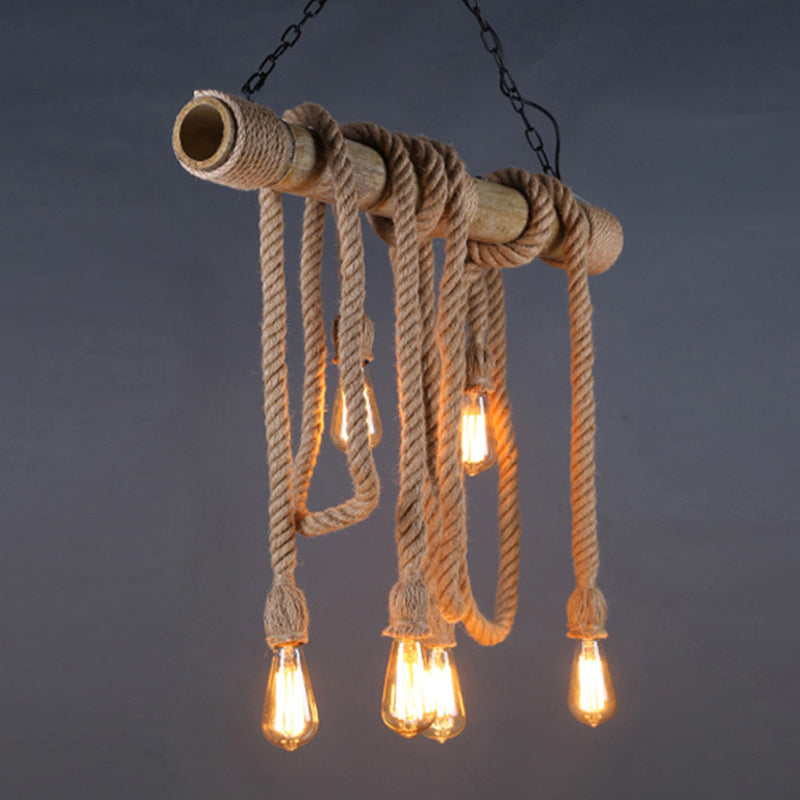 Industrial Style Exposed Bulb Island Light Rope Chandelier Lamp for Restaurant