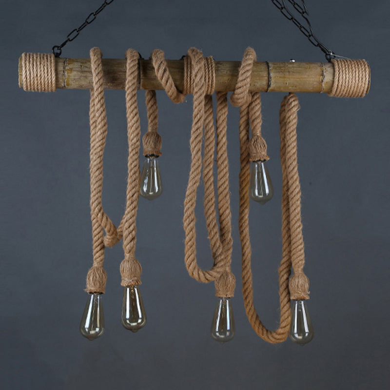 Industrial Style Exposed Bulb Island Light Rope Chandelier Lamp for Restaurant