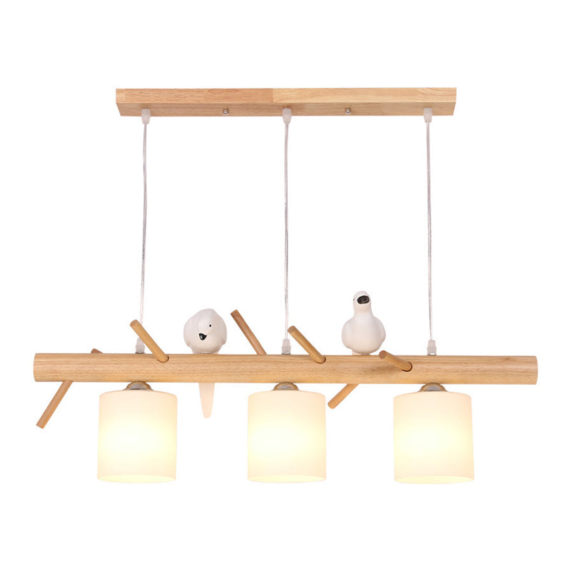 Modern Island Light Wooden Island Hanging Light with Glass Shade for Living Room