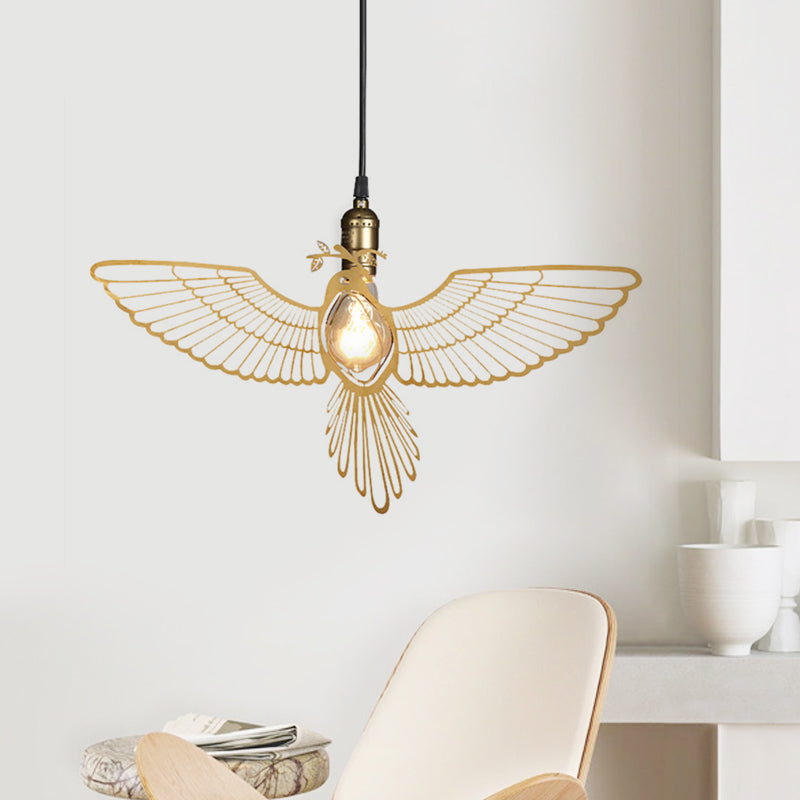 Gold Flying Bird Shade Hanging Pendant Fixture Metal Rustic Retro 1 Light Pendant Light for Dining Room