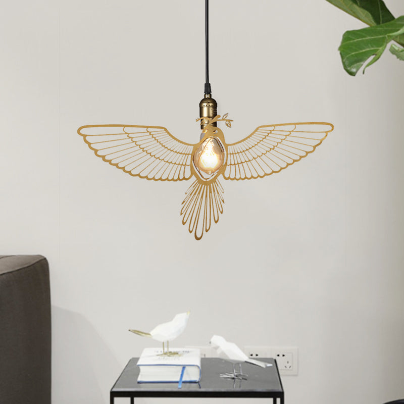 Gold Flying Bird Shade Hanging Pendant Fixture Metal Rustic Retro 1 Light Pendant Light for Dining Room