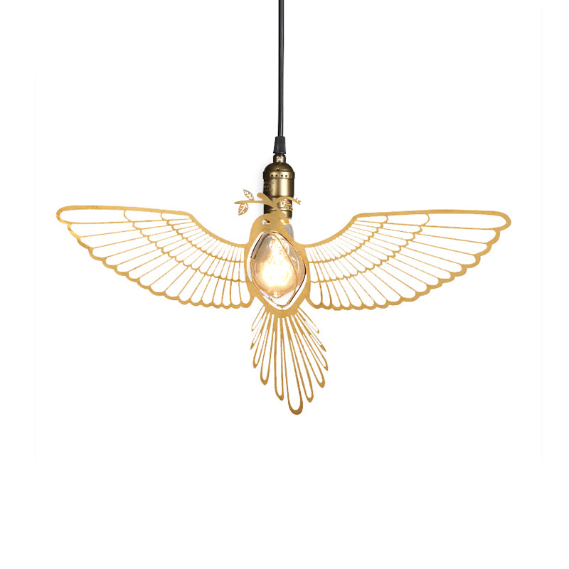 Gold Flying Bird Shade Hanging Pendant Fixture Metal Rustic Retro 1 Light Pendant Light for Dining Room
