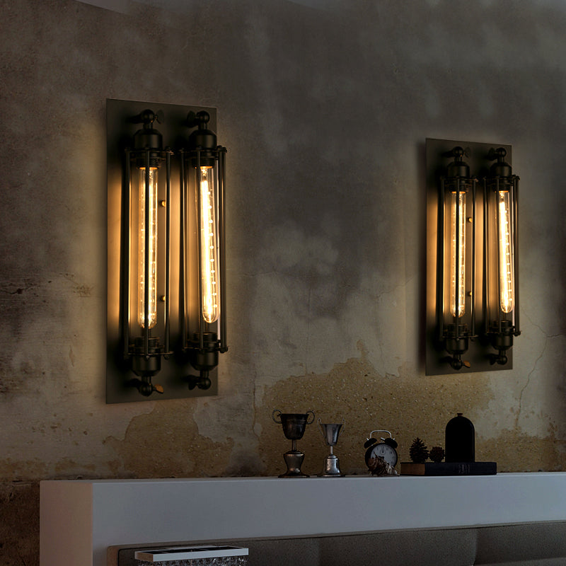 Industrial Style Iron Wall Mount Light Rectangle Shape Wall Lamp for Living Room
