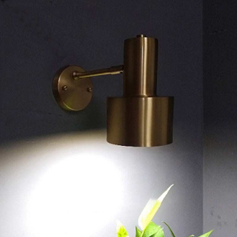 Gold Industrial Wall Sconce Cylinder Shape Vanity Lamp with Metal Shade for Bathroom