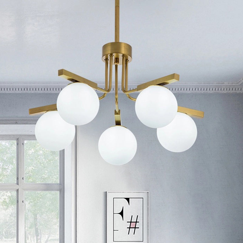 Ball White Glass Chandelier Light Modernist 5/8 Lights Led Gold Hanging Ceiling Lamp Fixture