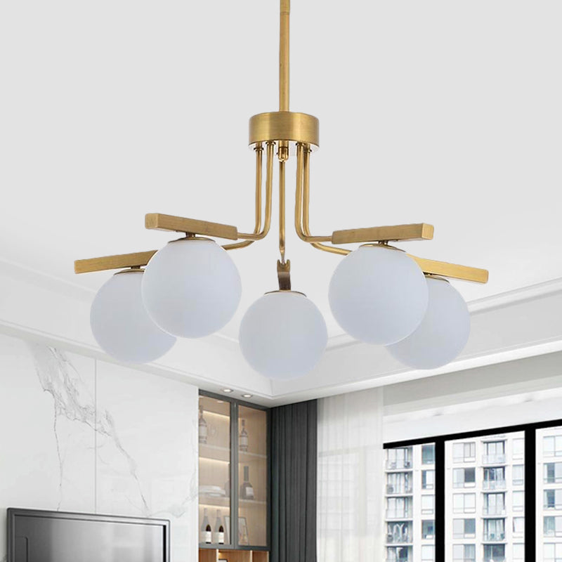 Ball White Glass Chandelier Light Modernist 5/8 Lights Led Gold Hanging Ceiling Lamp Fixture