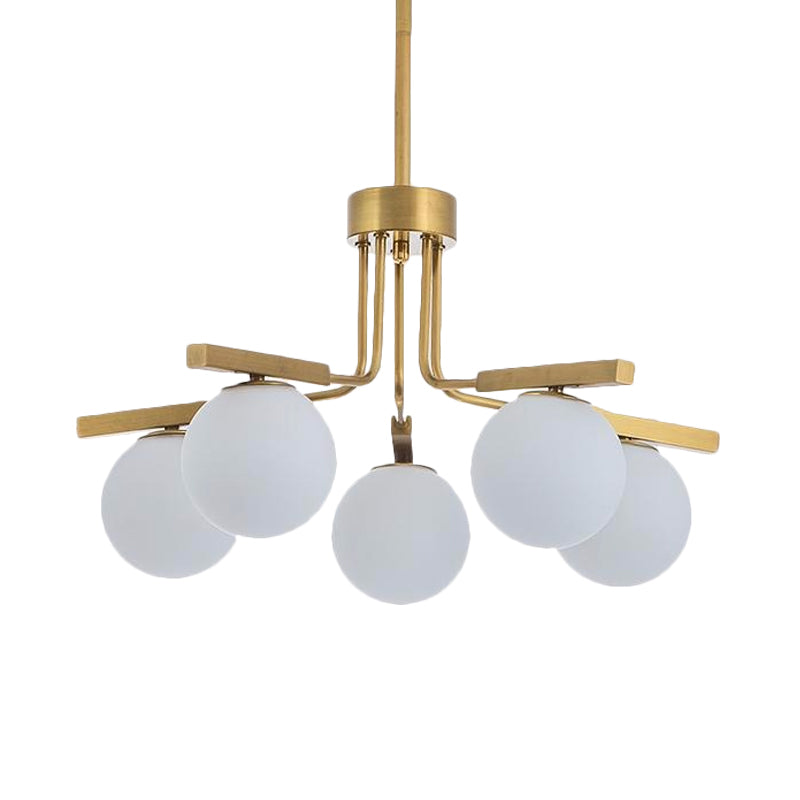 Ball White Glass Chandelier Light Modernist 5/8 Lights Led Gold Hanging Ceiling Lamp Fixture