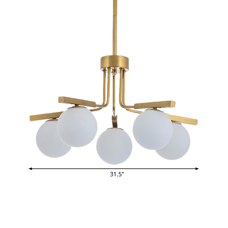 Ball White Glass Chandelier Light Modernist 5/8 Lights Led Gold Hanging Ceiling Lamp Fixture