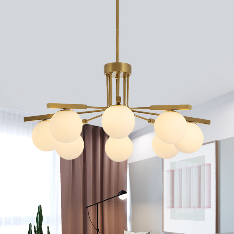 Ball White Glass Chandelier Light Modernist 5/8 Lights Led Gold Hanging Ceiling Lamp Fixture