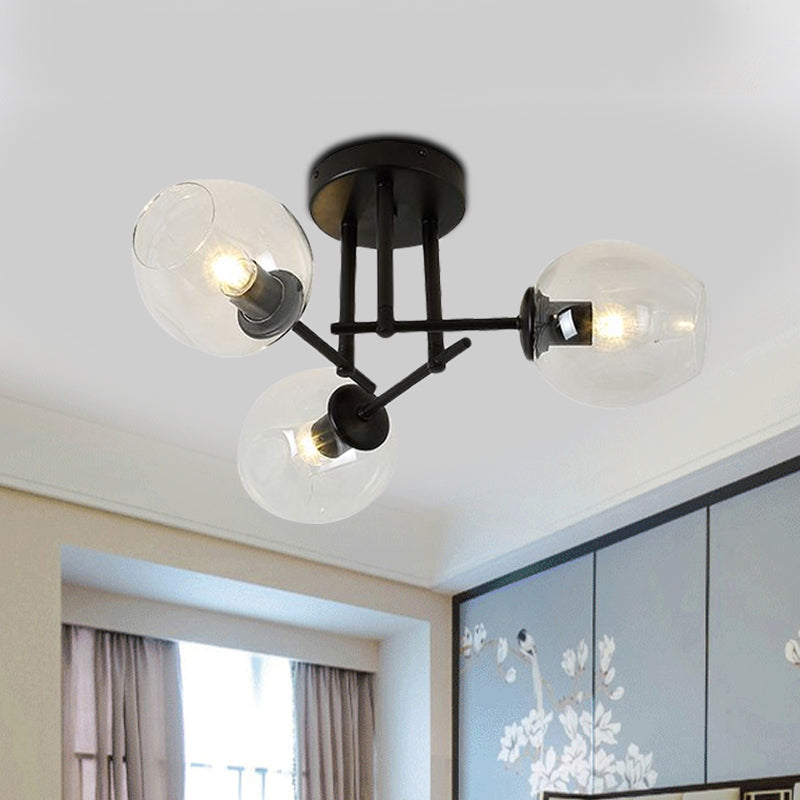 3/6/8 Luci Living Room Semi Flush Light Gold / Black Semi Flush Montaggio con Bubble Clear Glass Shade