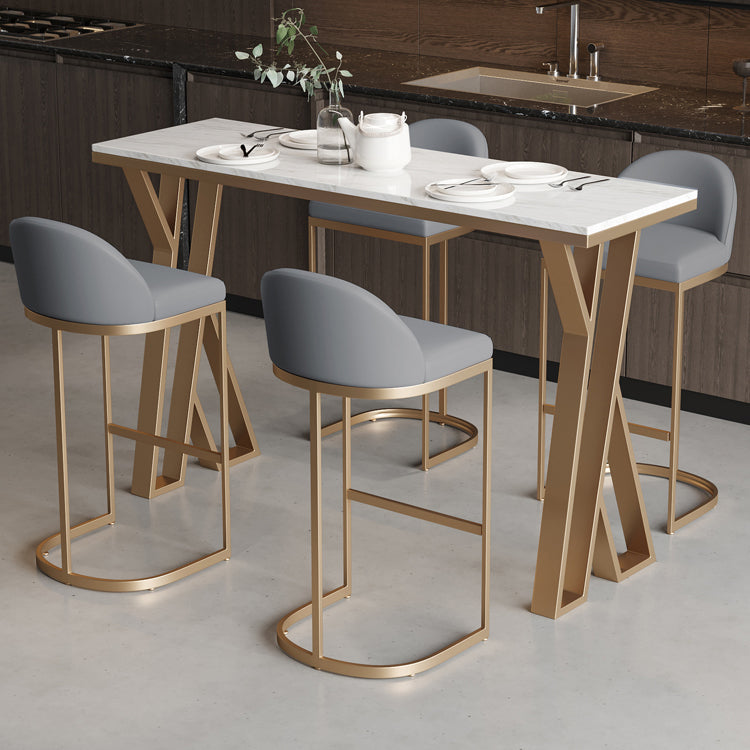 White Stone Bar Table Set 1/5 Pcs Gold Metal Base Bar Table and Stools