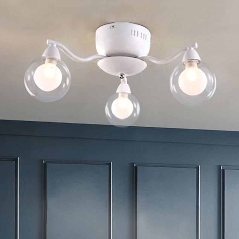 3 bras incurvés semi-chasse à la salle à manger légère avec un ouvrage en verre à globe transparent