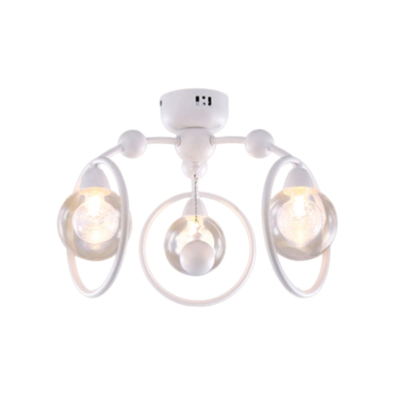 Anello in stile semplice semifulto semifulgola lampada in metallo sfera di vetro in metallo 3 luci a soffitto bianco per sala da pranzo