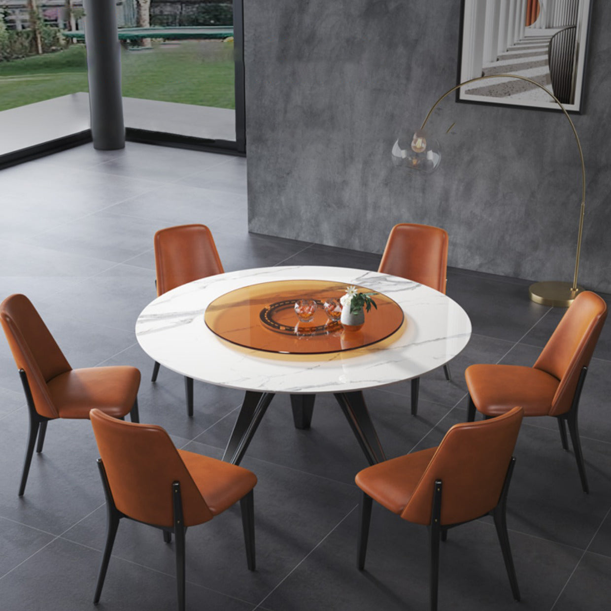 Solid Wood Frame Dining Room Set 1/2/5/7 Pcs Round Dining Table with Armless Chairs