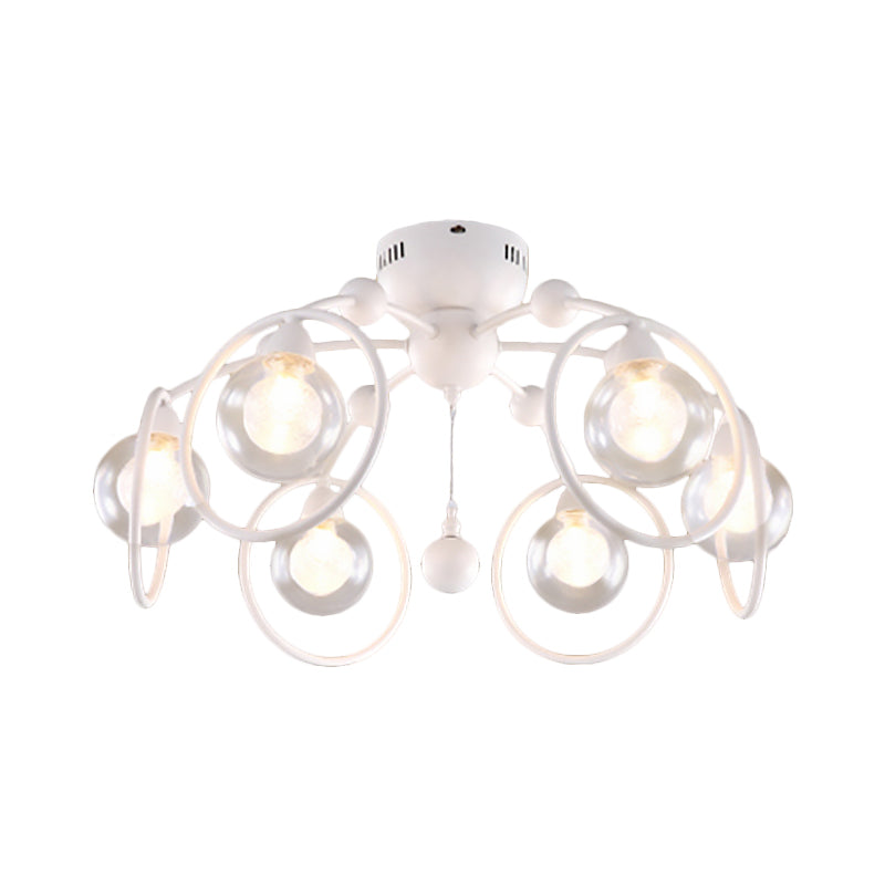 Ring Semi Flush Mount Lighting with Globe Glass Shade Modern 6 Lights White Ceiling Light Fixture for Bedroom