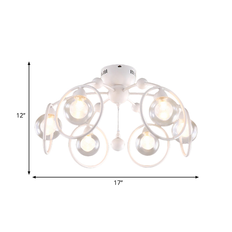 Ring Semi Flush Mount Lighting with Globe Glass Shade Modern 6 Lights White Ceiling Light Fixture for Bedroom