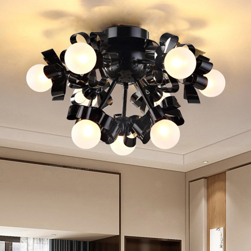 Contemporary Sputnik Semi Flush Mount Ceiling Fixture with Ball Glass Shade Black Living Room Ceiling Mounted Light