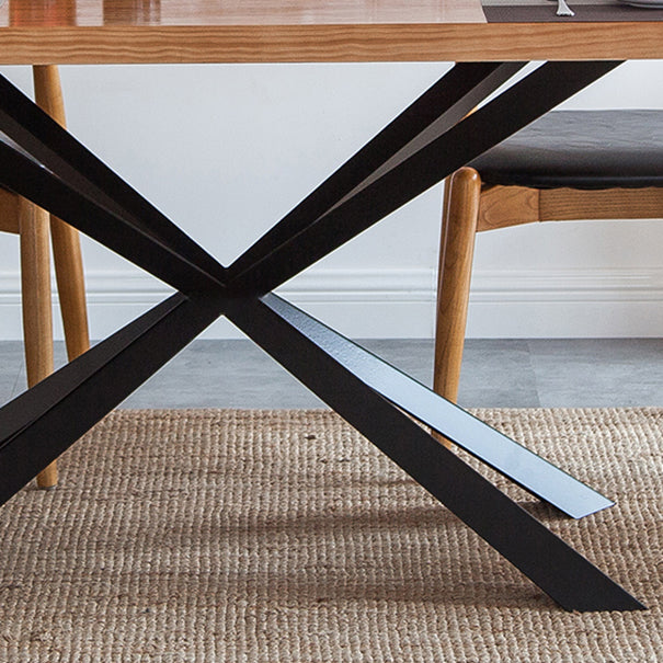 Solid Wood Dining Table Set 1/5 Pcs Industrial Dining Table with Cow Horn Chairs