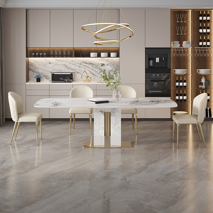 Contemporary Dining Set 1/4/5/7 Pcs Stone Dining Table with Upholstered Chairs