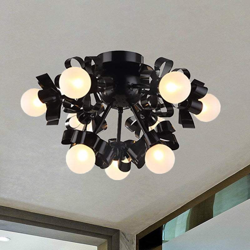 Contemporary Sputnik Semi Flush Mount Ceiling Fixture with Ball Glass Shade Black Living Room Ceiling Mounted Light