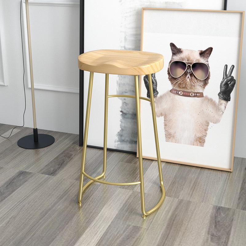 Solid Wood Backless Bar Chair Industrial Armless Metal Legs Bar Stool