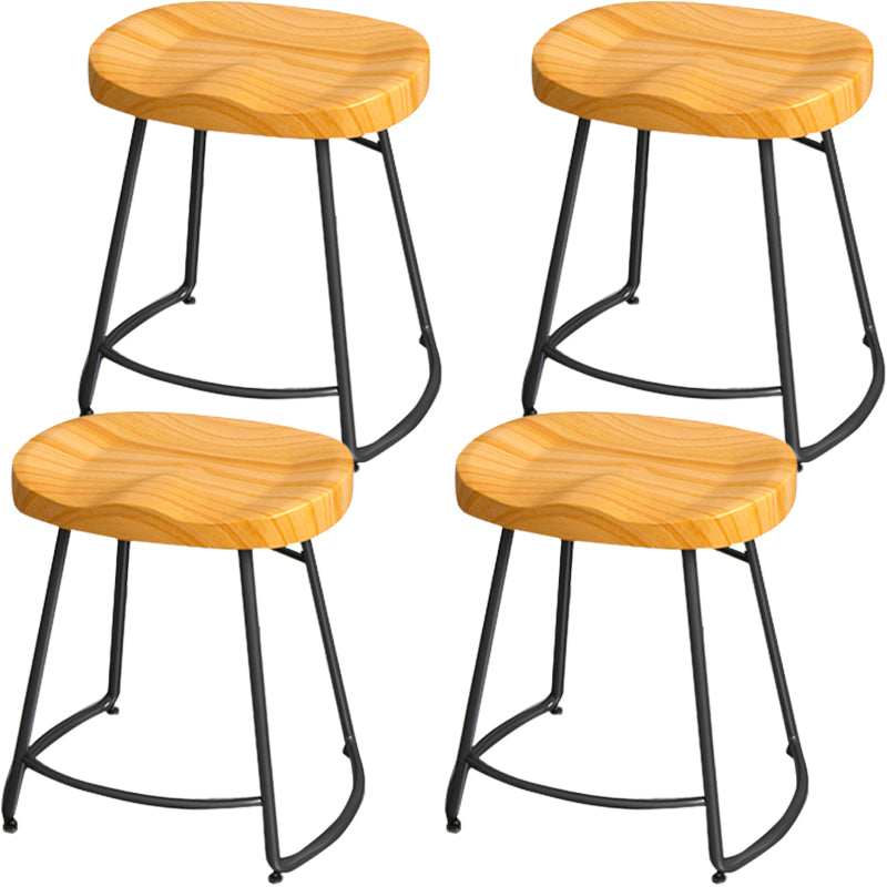Solid Wood Backless Bar Chair Industrial Armless Metal Legs Bar Stool