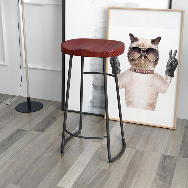 Solid Wood Backless Bar Chair Industrial Armless Metal Legs Bar Stool