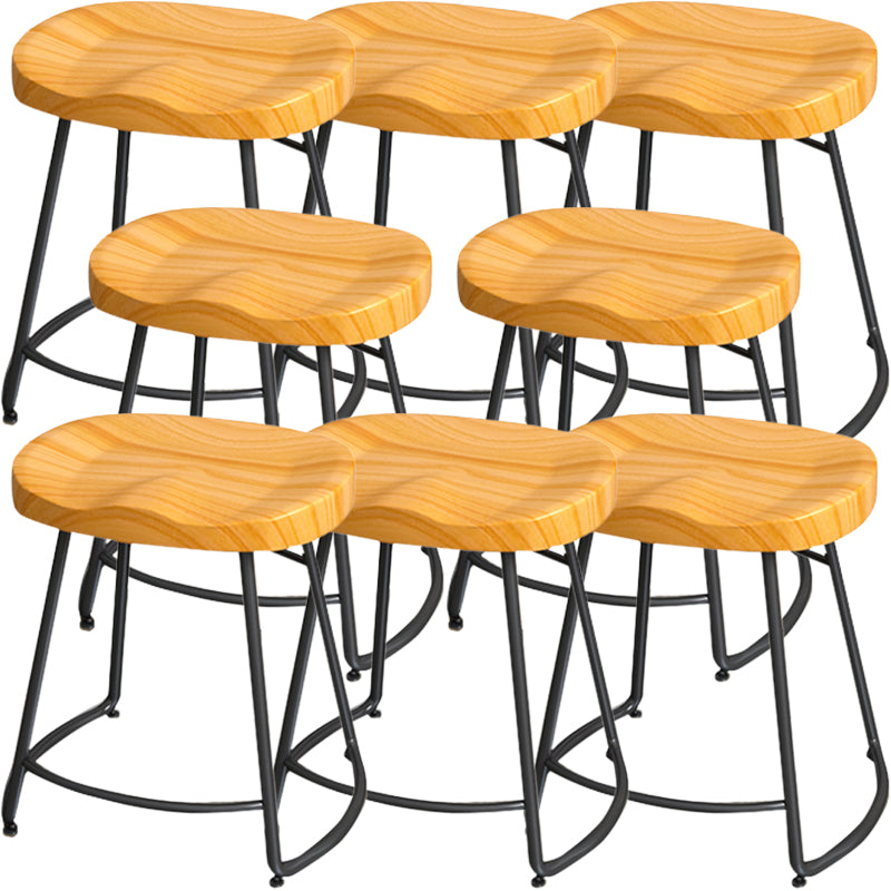 Solid Wood Backless Bar Chair Industrial Armless Metal Legs Bar Stool