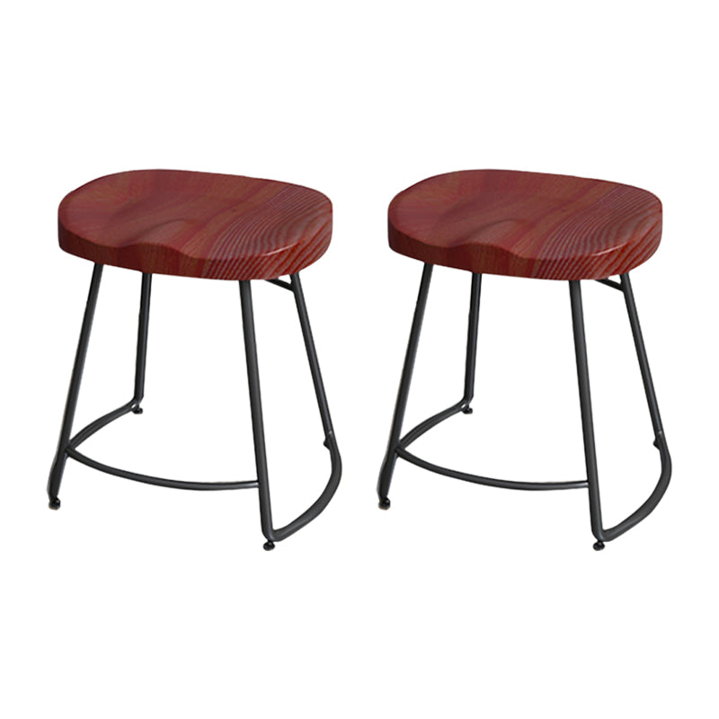 Solid Wood Backless Bar Chair Industrial Armless Metal Legs Bar Stool