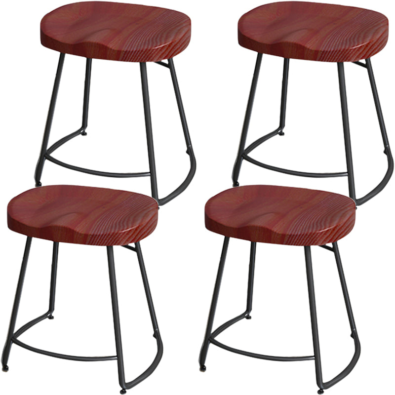 Solid Wood Backless Bar Chair Industrial Armless Metal Legs Bar Stool